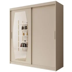 Meubella - Kledingkast Azai - Beige - 180 cm - Met spiegel