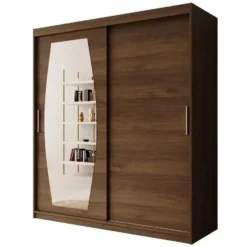 Meubella - Kledingkast Azai - Walnootpatroon - 180 cm - Met spiegel