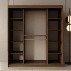 Meubella - Kledingkast Azai - Walnootpatroon - 180 cm - Met spiegel
