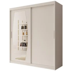 Meubella - Kledingkast Azai - Wit - 180 cm - Met spiegel