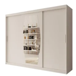 Meubella - Kledingkast Azai - Wit - 250 cm - Met spiegel