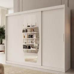 Meubella - Kledingkast Azai - Wit - 250 cm - Met spiegel