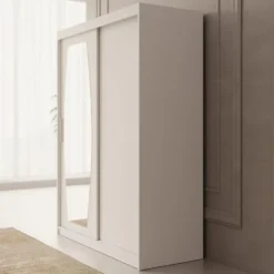 Meubella - Kledingkast Azai - Wit - 150 cm - Met spiegel