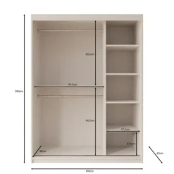 Meubella - Kledingkast Azai - Wit - 150 cm - Met spiegel