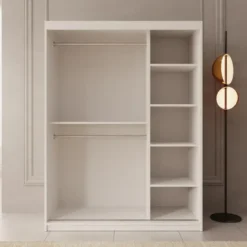Meubella - Kledingkast Azai - Wit - 150 cm - Met spiegel