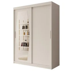 Meubella - Kledingkast Azai - Wit - 150 cm - Met spiegel