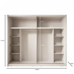 Meubella - Kledingkast Azul - Beige - 251 cm - Met spiegel