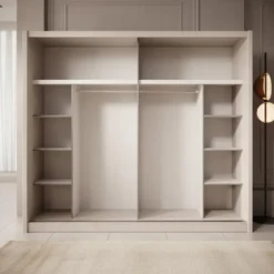 Meubella - Kledingkast Azul - Beige - 251 cm - Met spiegel