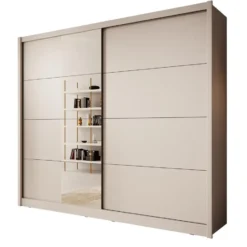 Meubella - Kledingkast Azul - Beige - 251 cm - Met spiegel