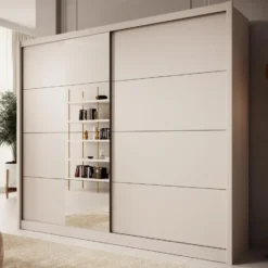 Meubella - Kledingkast Azul - Beige - 251 cm - Met spiegel