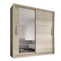 Meubella - Kledingkast Bazarre - Eiken - 205 cm - Met spiegel