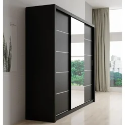 Meubella - Kledingkast Blake - Mat Zwart - 250 cm - Met spiegel
