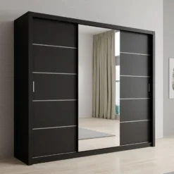 Meubella - Kledingkast Blake - Mat Zwart - 250 cm - Met spiegel