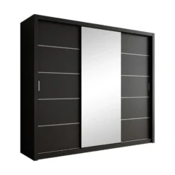 Meubella - Kledingkast Blake - Mat Zwart - 250 cm - Met spiegel