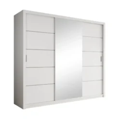 Meubella - Kledingkast Blake - Wit - 250 cm - Met spiegel