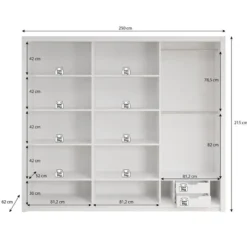 Meubella - Kledingkast Blake - Wit - 250 cm - Met spiegel