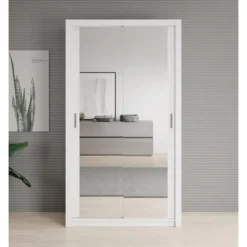 Meubella - Kledingkast Blake - Wit - 120 cm - Met spiegel