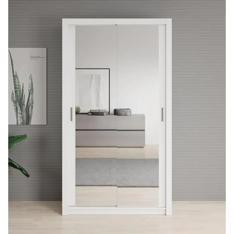 Meubella - Kledingkast Blake - Wit - 120 cm - Met spiegel
