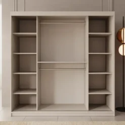 Meubella - Kledingkast Bodhi - Beige - 200 cm - Met spiegel