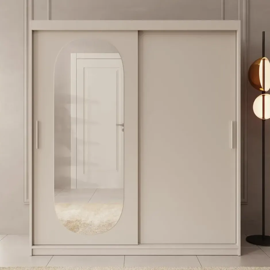 Meubella - Kledingkast Bodhi - Beige - 180 cm - Met spiegel