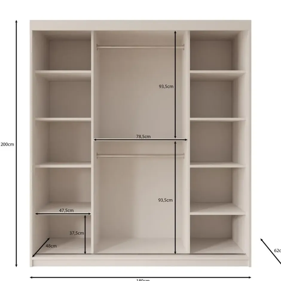 Meubella - Kledingkast Bodhi - Beige - 180 cm - Met spiegel