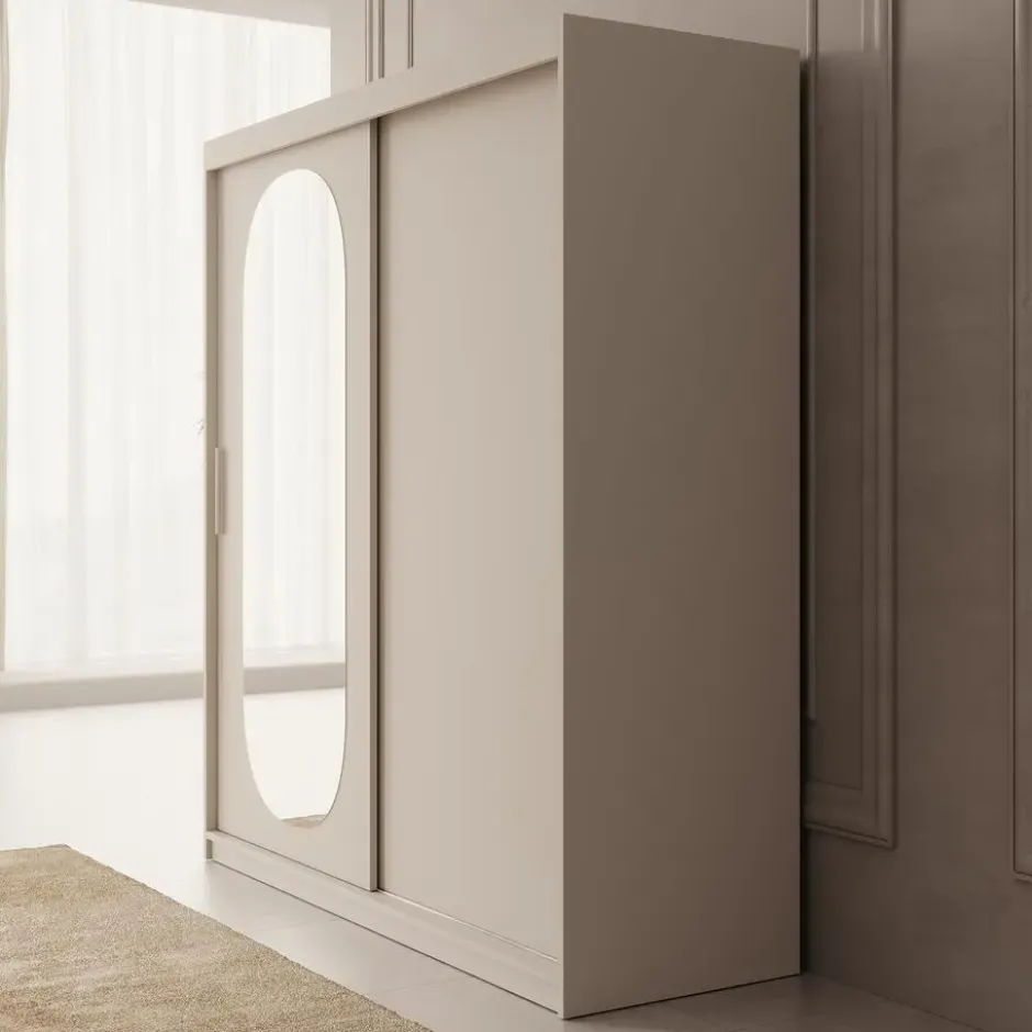 Meubella - Kledingkast Bodhi - Beige - 180 cm - Met spiegel