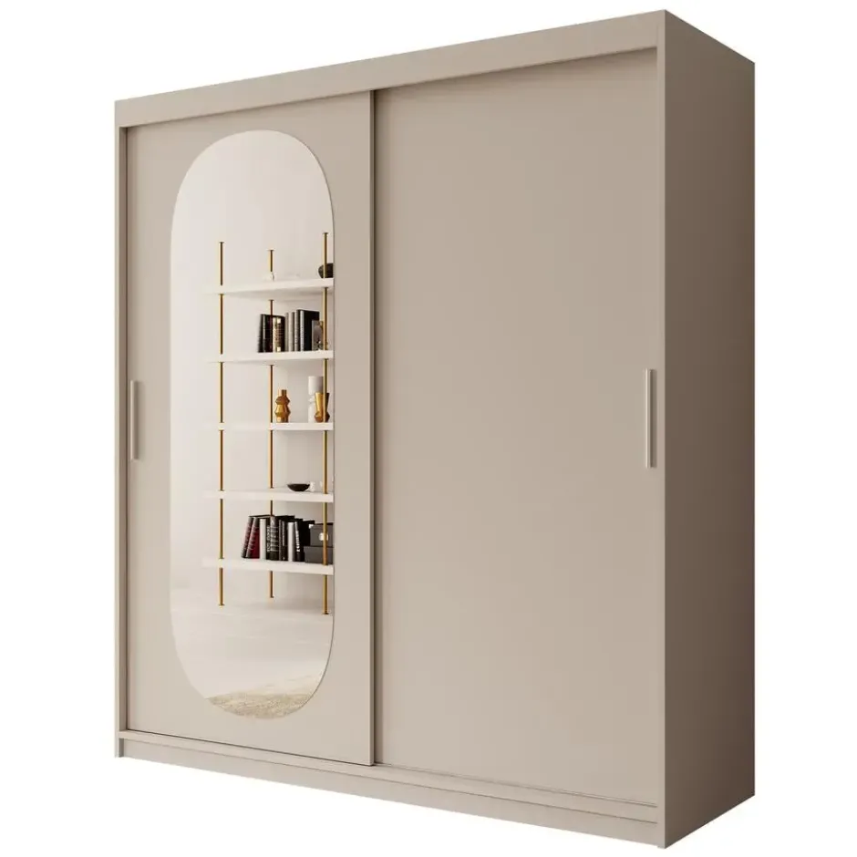 Meubella - Kledingkast Bodhi - Beige - 180 cm - Met spiegel