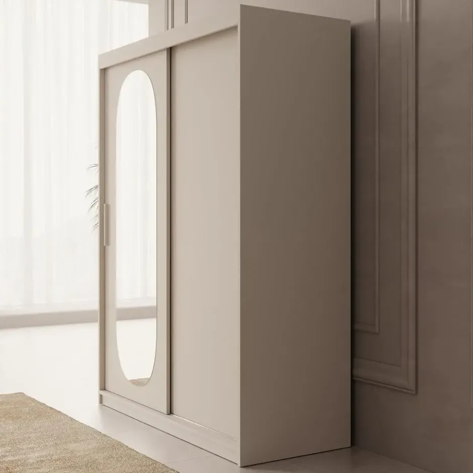 Meubella - Kledingkast Bodhi - Beige - 150 cm - Met spiegel
