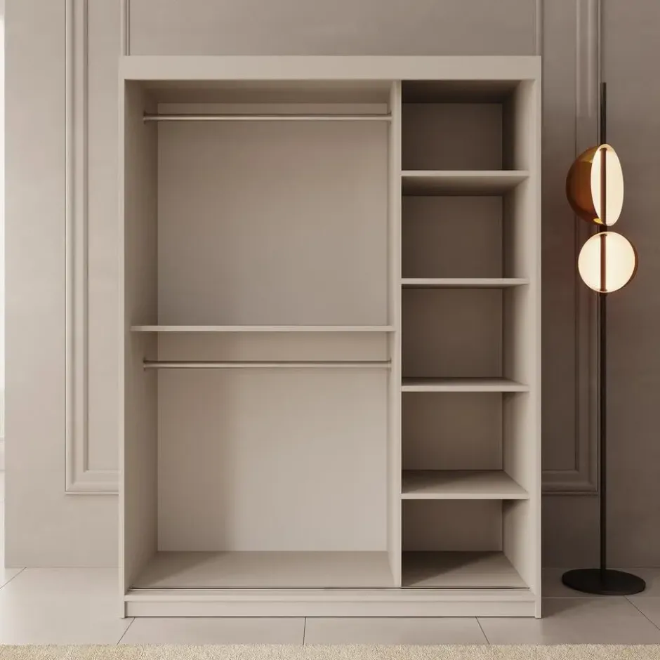Meubella - Kledingkast Bodhi - Beige - 150 cm - Met spiegel