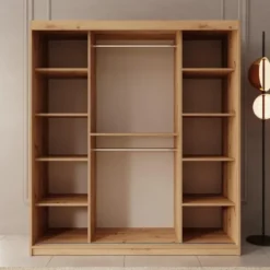 Meubella - Kledingkast Bodhi - Eiken - 180 cm - Met spiegel