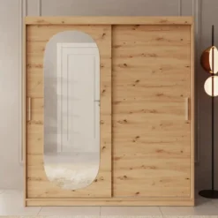 Meubella - Kledingkast Bodhi - Eiken - 180 cm - Met spiegel