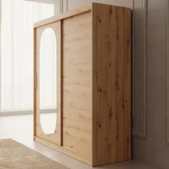 Meubella - Kledingkast Bodhi - Eiken - 180 cm - Met spiegel