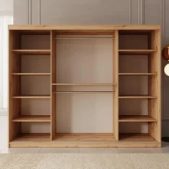 Meubella - Kledingkast Bodhi - Eiken - 250 cm - Met spiegel