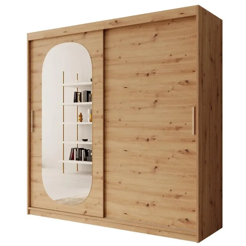 Meubella - Kledingkast Bodhi - Eiken - 200 cm - Met spiegel
