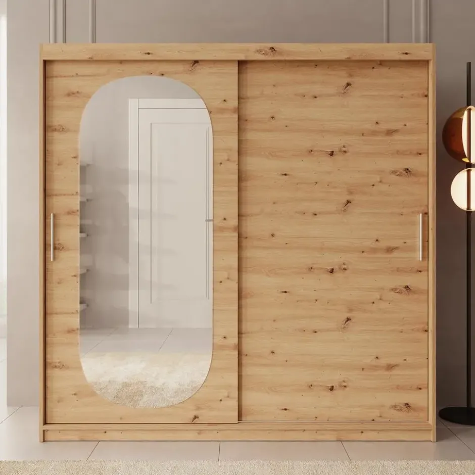 Meubella - Kledingkast Bodhi - Eiken - 200 cm - Met spiegel