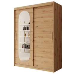 Meubella - Kledingkast Bodhi - Eiken - 150 cm - Met spiegel