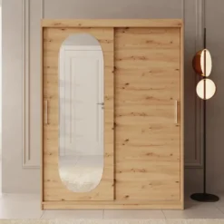 Meubella - Kledingkast Bodhi - Eiken - 150 cm - Met spiegel