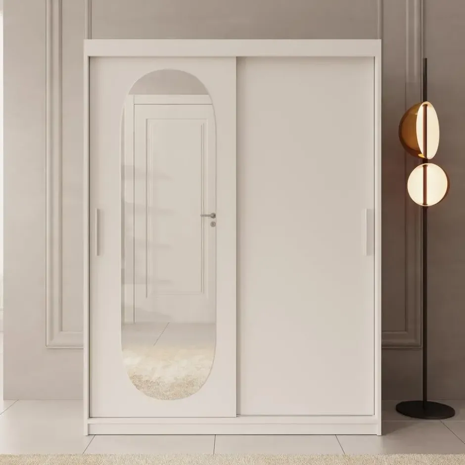 Meubella - Kledingkast Bodhi - Wit - 150 cm - Met spiegel