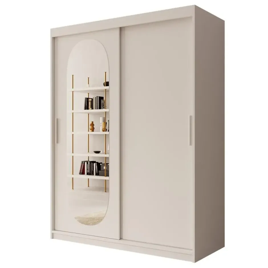 Meubella - Kledingkast Bodhi - Wit - 150 cm - Met spiegel