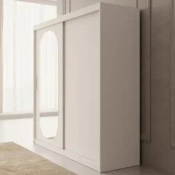 Meubella - Kledingkast Bodhi - Wit - 200 cm - Met spiegel