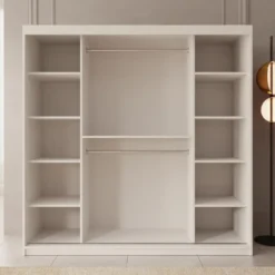 Meubella - Kledingkast Bodhi - Wit - 200 cm - Met spiegel