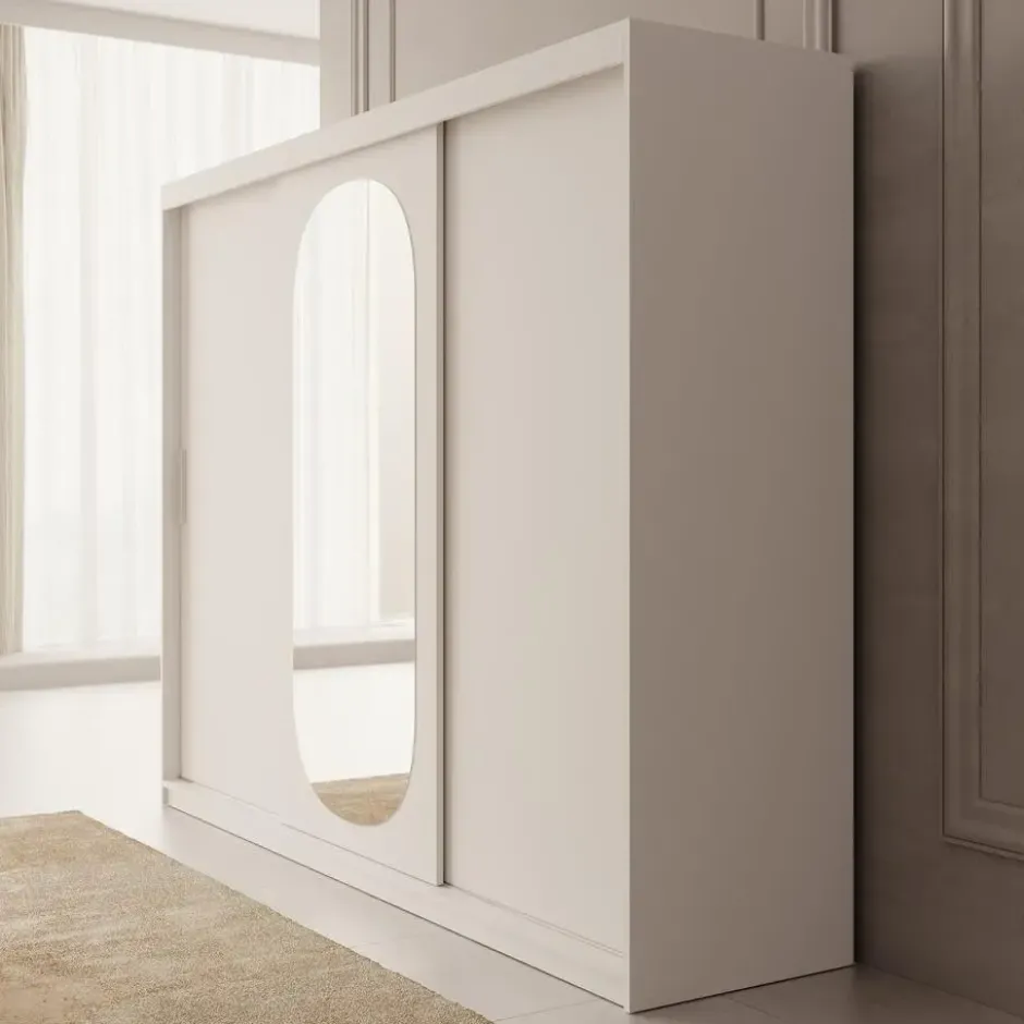 Meubella - Kledingkast Bodhi - Wit - 250 cm - Met spiegel