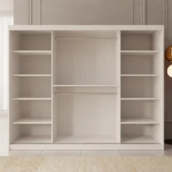 Meubella - Kledingkast Bodhi - Wit - 250 cm - Met spiegel