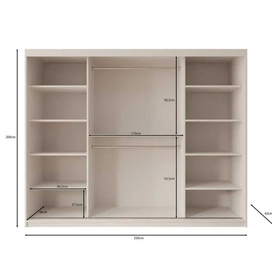 Meubella - Kledingkast Bodhi - Wit - 250 cm - Met spiegel