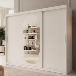 Meubella - Kledingkast Bodhi - Wit - 250 cm - Met spiegel