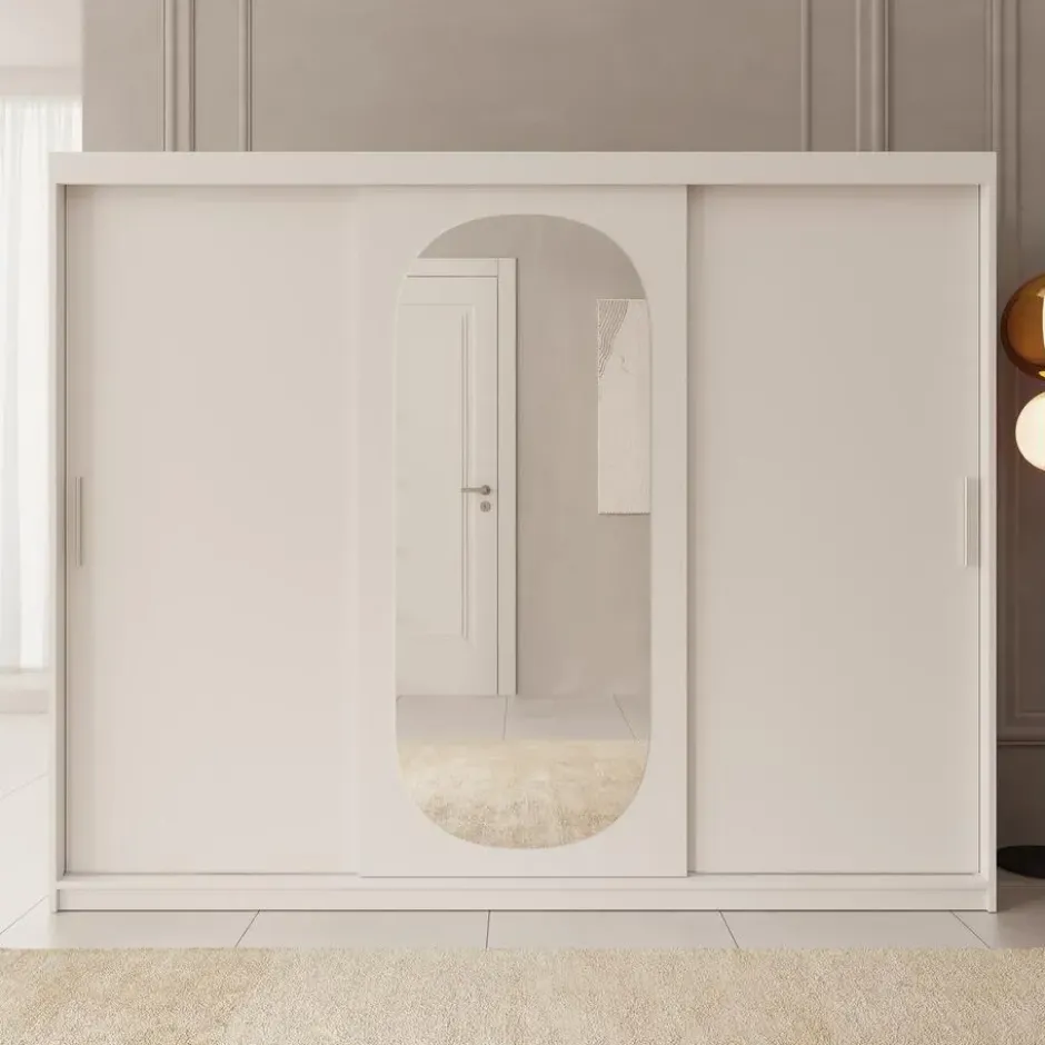 Meubella - Kledingkast Bodhi - Wit - 250 cm - Met spiegel