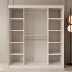 Meubella - Kledingkast Bodhi - Wit - 180 cm - Met spiegel