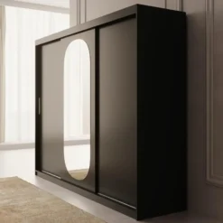 Meubella - Kledingkast Bodhi - Zwart - 250 cm - Met spiegel