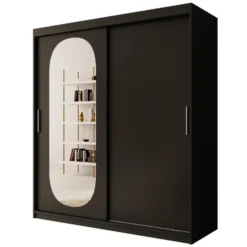 Meubella - Kledingkast Bodhi - Zwart - 180 cm - Met spiegel