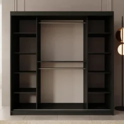 Meubella - Kledingkast Bodhi - Zwart - 200 cm - Met spiegel